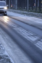 Winter, slippery roads with snow and ice, slippery roads, Germany