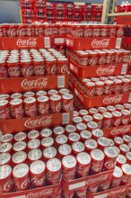 Pallet with cans drinking cans beverage cans of soft drink Coca-Cola Coke Coca Cola, Germany