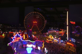 Interior view, night view, replica of a funfair, Ferris wheel, folk festival, rides, miniature