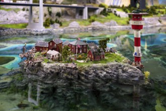 Interior view, populated replica of an island in Norway, Scandinavia, miniature wonderland, Free