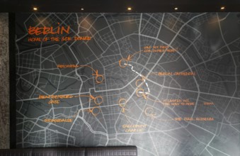 Map of Berlin inside GDK German Doner Kebab takeaway restaurant in city centre, Exeter, Devon,