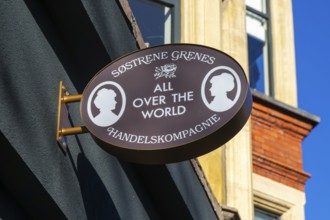 Sign for Søstrene Grene, Danish retail chainstore shop store, in Exeter city centre, Devon,