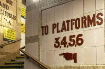 GWR 1930s Art deco style platform sign, Exeter St Davids railway train station, Exeter, Devon,