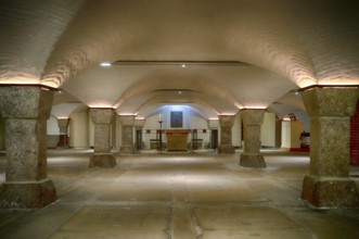 Interior view, bronze relief over altar, crypt, main evangelical church of St. Michaelis, Michel