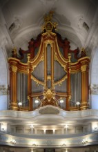 Interior photo, Marcussen organ on the concert tempore, with donator's tablet for the Walcker organ