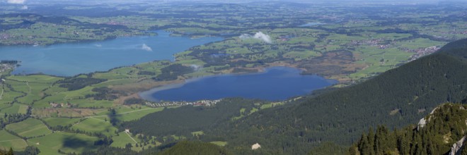 Panorama from Tegelberg, 1881m, on Forggensee and Bannwaldsee, Ostallgäu, Bavaria, Germany