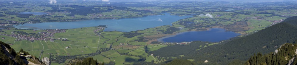 Panorama from Tegelberg, 1881m, on Schwangau, Waltenhofen, Hopfensee, Forggensee and Bannwaldsee,