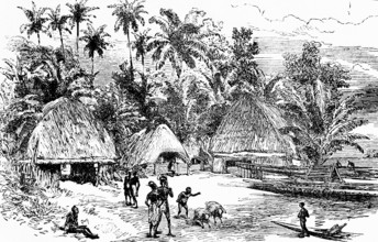 Village on the Admiral Islands in the Bismarck Archipelago, Pacific Ocean, Manus, inner tropics,