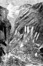 Barada River gorge near Damascus, mountain landscape, deep valley, river course, bare trees, Syria,