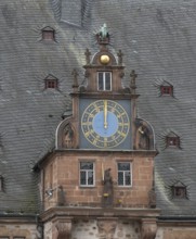 Clock with rooster at the town hall, Marburg, Hesse, Germany