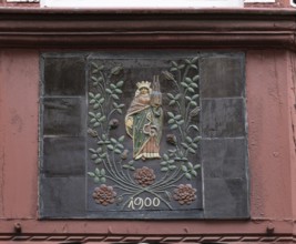 Decoration with Saint Elizabeth, pottery house, timber-frame, stony path 8, Marburg, Hesse, Germany