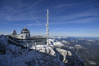 View of the mountain station of the Zugspitz cable car, Austrian side, Ehrwald municipality, Reutte