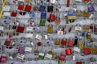 Love castles at the mountain station of the Zugspitz cable car, Austrian side, municipality of