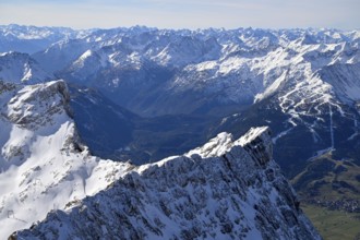 View of the Tyrolean Alps from the mountain station of the Zugspitz cable car, Austrian side,