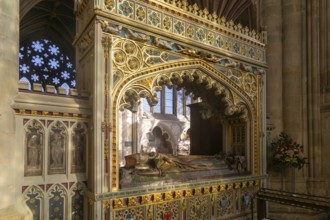 Memorial tomb effigy Bishop Walter Bronescombe died 1280 Exeter cathedral church, Exeter, Devon,