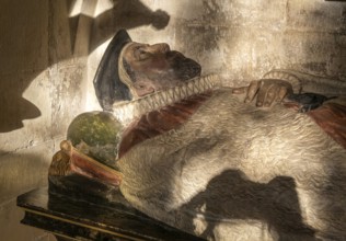 Detail of memorial tomb effigy Sir John Dodderidge, died 1628 Exeter cathedral church, Exeter,