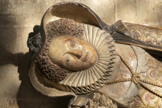Detail of memorial tomb effigy Lady Dodderidge dies 1617, Exeter cathedral church, Exeter, Devon,