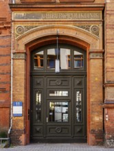 Historic building façade of the former polyclinic, now Humboldt University in Berlin, Ziegelstraße