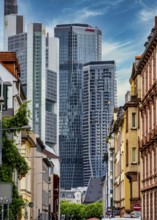 Old town with view of the Deka skyscraper, Frankfurt am Main, Hesse, Germany
