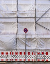 White construction plans cover the entire construction site of a building, Ziegelstraße, Berlin,