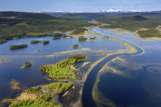 Aerial view over Storsjön in summer, lake near Storsjö in the Berg municipality at Härjedalen and