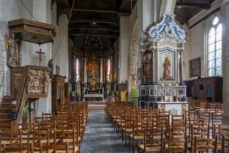 12th century Church of Our Lady, Onze-Lieve-Vrouwekerk interior in the village Wulveringem in