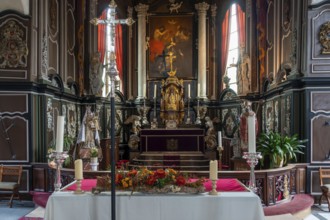 12th century Church of Our Lady, Onze-Lieve-Vrouwekerk interior in the village Wulveringem in