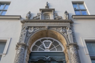 Detail of Tesdopf Portal, former wine shop, founded in 1678, Mengstr., Hanseatic City of Lübeck,