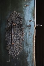 Wrought iron door lock with handle, Maihaugen open-air museum with houses and objects from farms in