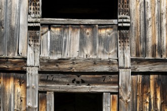 Detail wooden house from 1773, Maihaugen open-air museum with houses and objects from farms in