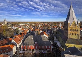 View from above from the Look mobile Skylift 360 degree panorama of St. Patrokli Cathedral and the