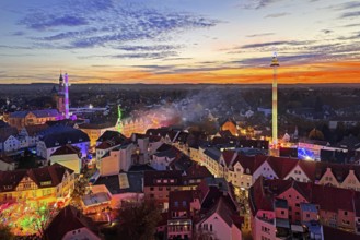 View from above from the Ferris wheel of the atmospheric All Saints Fair in the evening, Altstadt,