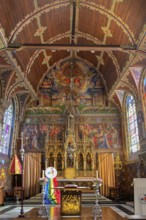Holy Blood chapel, Central nave with Stained-glass window, Bruges, Belgium