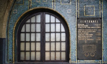 Information board, Old Elbe Tunnel entrance, Free and Hanseatic City of Hamburg, Germany