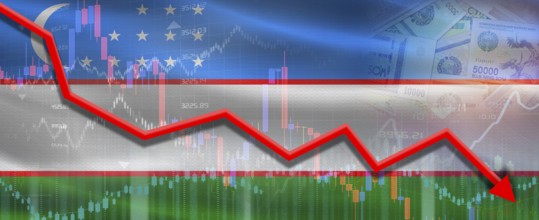 Uzbekistan Financial Crisis on Economic Graph. Financial Fall Uzbek on Economy Market