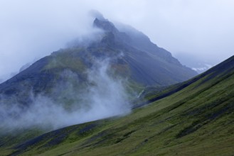 Evening fog on Mount Tindástoll, Northern Ireland Vestra, Iceland