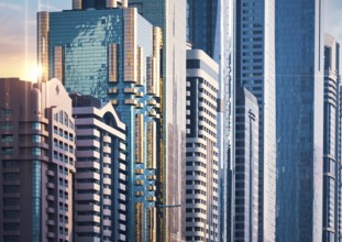 Dubai downtown financial skyline and business shopping center near Dubai Mall