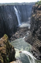 Water plunges into the depths, Victoria Falls with gorge, Zambezi, Zimbabwe