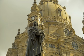 Statue of Martin Luther and Church of Our Lady, Church of Our Lady, Dresden, Saxony, Germany