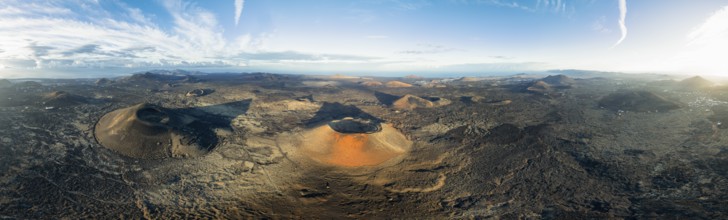 Panorama, Montaña Negra volcano and Caldera Colorada, picturesque volcanic landscape with volcanic