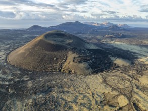Montaña Negra volcano, picturesque volcanic landscape with volcanic crater in morning light, Parque