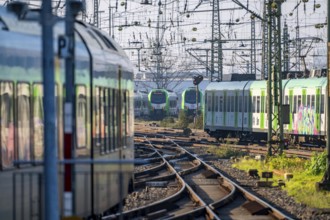 Public transport trains on the tracks, west of Dortmund Central Station, North Rhine-Westphalia,