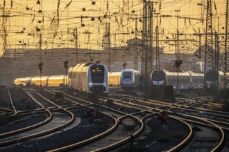 Local transport trains on the tracks, west of Dortmund Central Station, ICE, RRX Zug, North