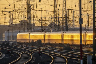 ICE train on the tracks, west of Dortmund Central Station, North Rhine-Westphalia, Germany