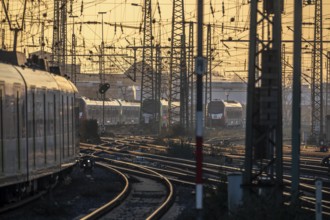 Local trains on the tracks, west of Dortmund Central Station, North Rhine-Westphalia, Germany