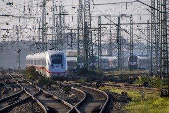 Trains on the tracks west of Dortmund Central Station, North Rhine-Westphalia, Germany