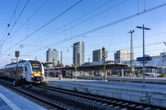 The skyline of the city center of Dortmund as seen from the main train station, Rhine-Ruhr Express,