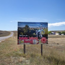 Red Shirt, South Dakota - A sign welcomes travelers to the Oglala Lakota Nation on the Pine Ridge