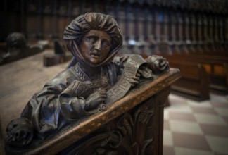 Interior view, picture carving in the choir stalls, Our Lady of Ulm, Ulm, Baden-Württemberg,