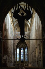 Interior view, Archangel Michael by Ulfert Jansen in the Arch of Our Lady of Ulm, Ulm Münster, Ulm,